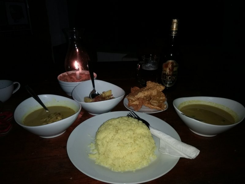 Chicken curry and rice at the reggae zone beach resort