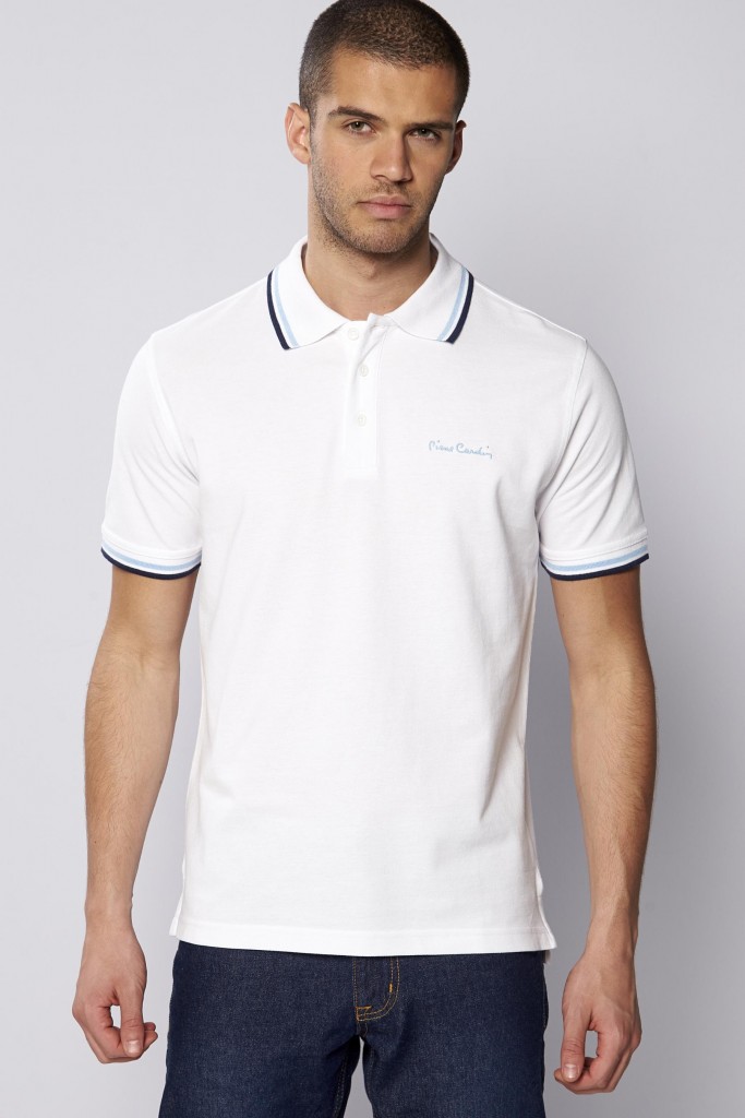 Pierre cardin tipped polo, white, £8. 00, all sizes available