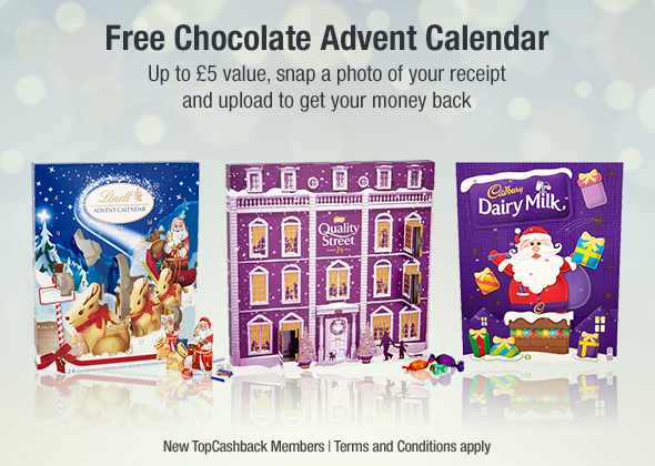 Free chocolate advent calendar after cashback with top cashback. For new members only