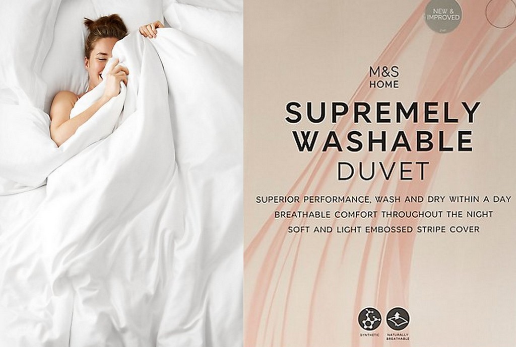Marks & spencer supremely washable duvet. Just pop into your washing machine and it dries in a day. No duvet covers needed