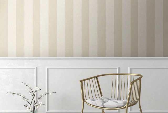 Water silk stripe ivory & taupe, a subtle design you will see in any regency period town house. The delicate stripes will add a depth and warmth to any room.