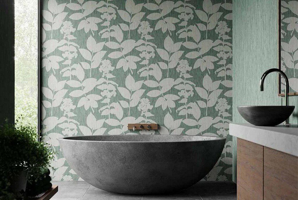 Aspen pine wallpaper, features a solid background with light imprints of leaves and flowers on the top. Due to the nature of the design this particular one is £60 for a 10 metre roll.