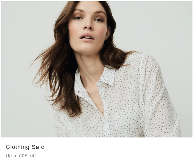 The white company up to 50% off clothing sale.