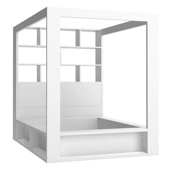 4you 4poster king size bed with storage and shelves, white