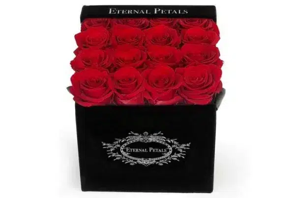 100% real roses that last a year - black velvet box (red)