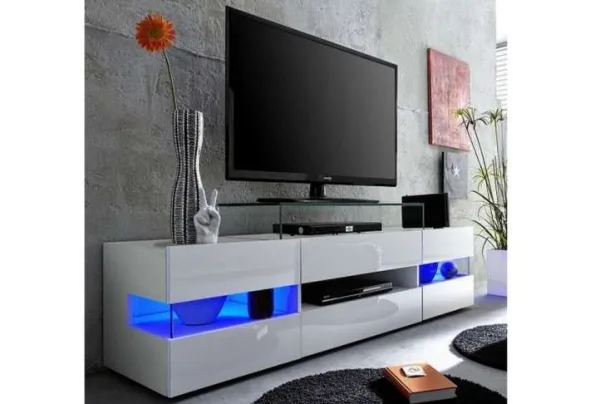 Kirsten wooden tv stand, white high gloss & led