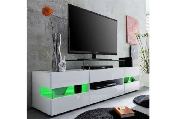 Kirsten wooden tv stand, white high gloss & led