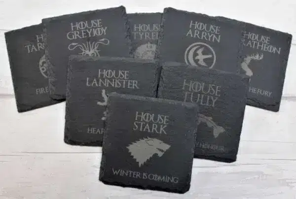 Slate game of thrones inspired coasters, choose your house