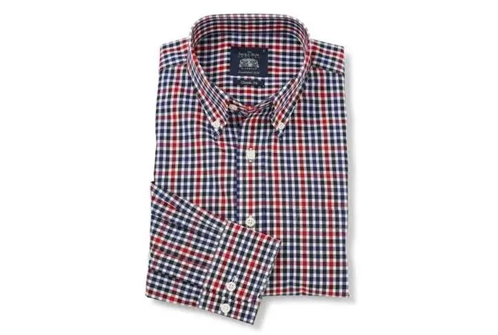 Navy red & white check shirt, all collar & sleeve sizes Navy red & white check shirt, all collar & sleeve sizes