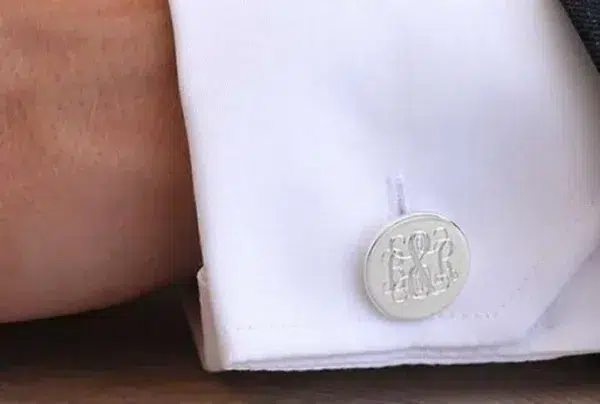 Silver round monogram cufflinks