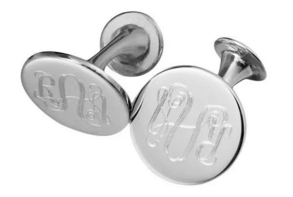 Silver round monogram cufflinks