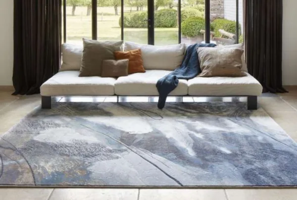 Galleria modern abstract rug, multi cream blue, 80 x 150cm