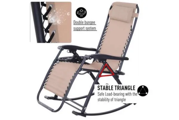 Outsunny zero-gravity rocking garden recliner, beige - image 3