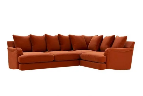 Rochester scatterback rh corner sofa, clean velvet terracotta