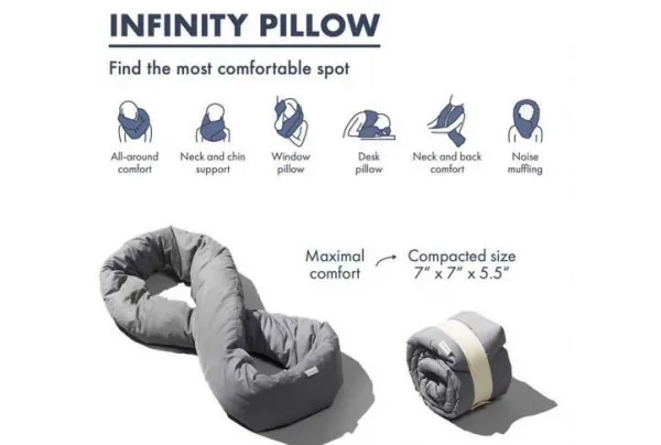 Huzi infinity travel pillow, grey