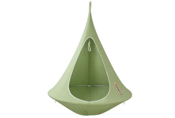 Single hanging cacoon chair in leaf green
