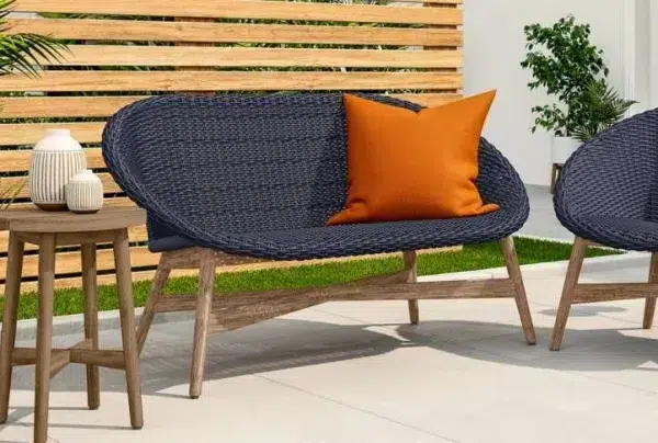 Capri rattan weave garden sofa, navy - image 3