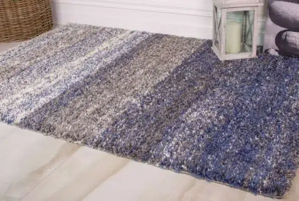 Blue striped distressed shaggy rug - murano