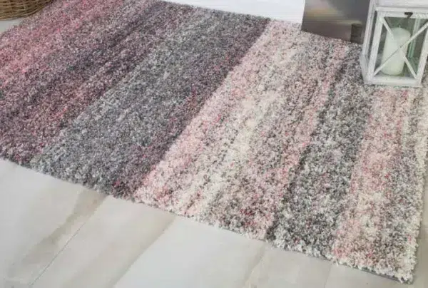 Blush ombre striped distressed shaggy rug - murano