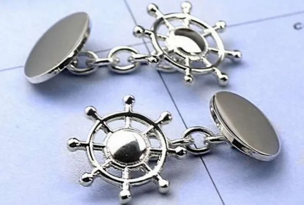 Silver ships wheel cufflinks - image 3