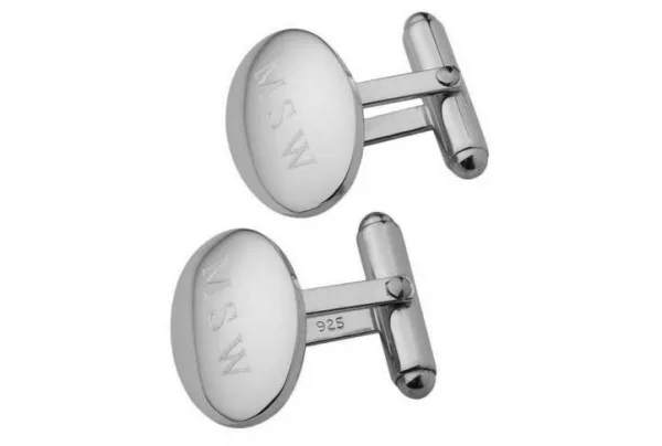 Silver domed oval hinged cufflinks