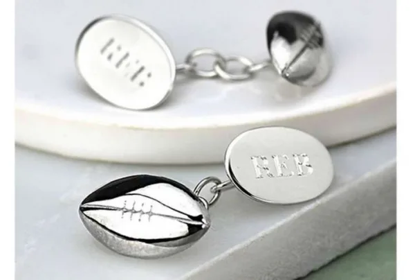 Silver rugby ball cufflinks - image 3