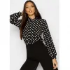 Pussy Bow Polka Dot High Neck Blouse, Black