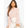 Pussy Bow Polka Dot High Neck Blouse, Pastel Pink