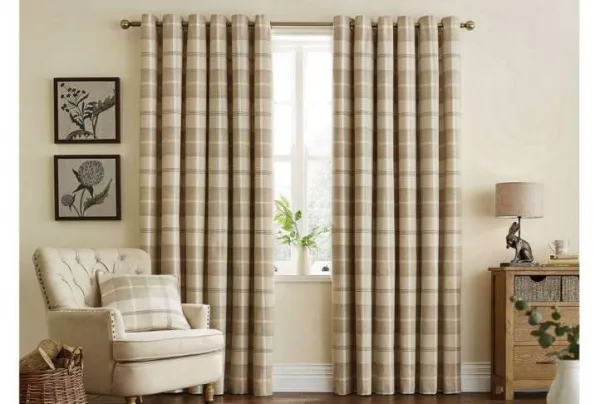 Highland check lined eyelet curtains
