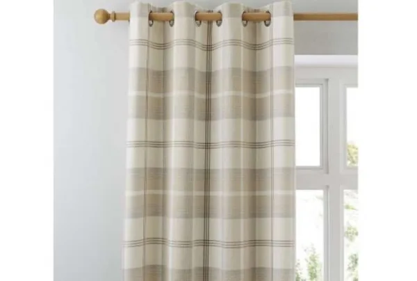 Highland check lined eyelet curtains