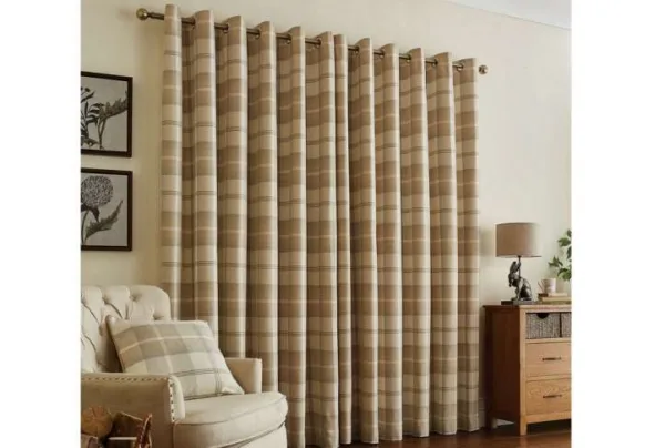 Highland check lined eyelet curtains