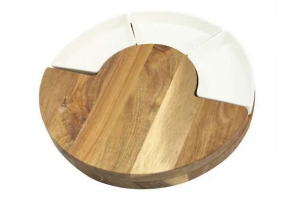 Acacia round cheese board & knives set - image 3