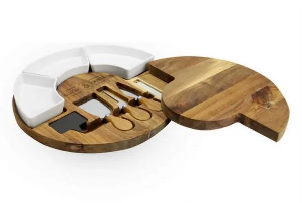 Acacia Round Cheese Board & Knives Set