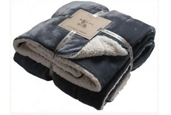 Double sided flannel and sherpa throw, grey