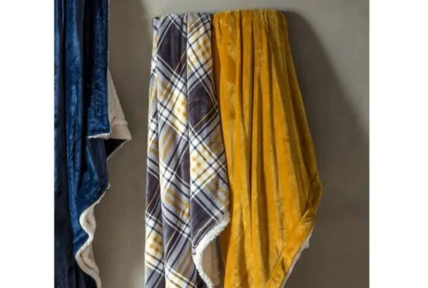 Double Sided Flannel and Sherpa Throw, Ochre