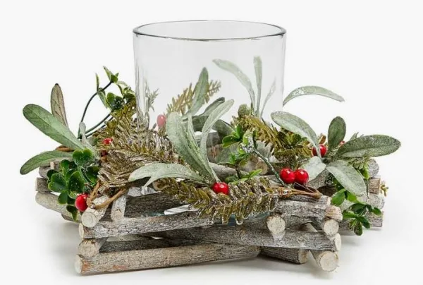 Glass star wreath candle holder