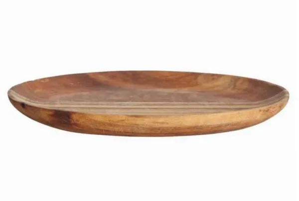 Oval carved wood snack plate