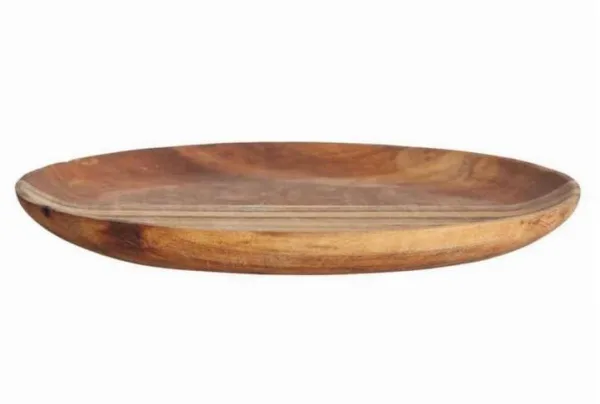 Oval Carved Wood Snack Plate