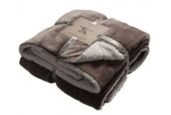 Double sided flannel and sherpa throw, taupe