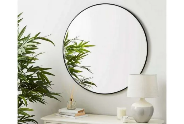 Round framed wall mirror, 80cm