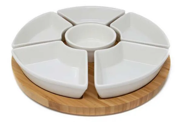 Bamboo rotating tray & ceramic dish set - image 3