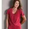 Twist Lace Trim Slinky Top, Red Plain