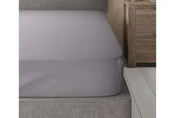 Percale soft fitted double bed sheet, silver grey