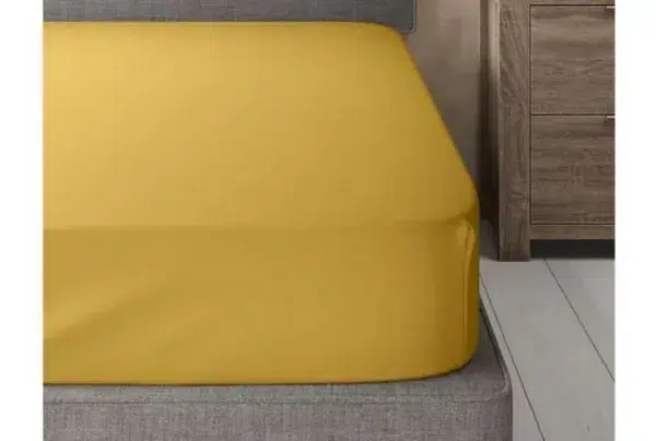 Percale soft fitted double bed sheet, ochre