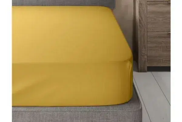 Percale Soft Fitted Double Bed Sheet, Ochre