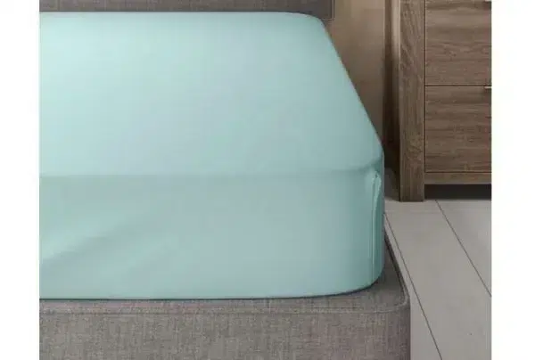 Percale soft fitted double bed sheet, aqua