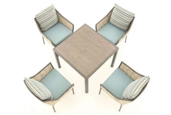 Tahiti woven rattan & stone top dining set