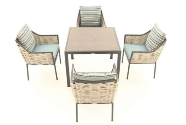 Tahiti woven rattan & stone top dining set