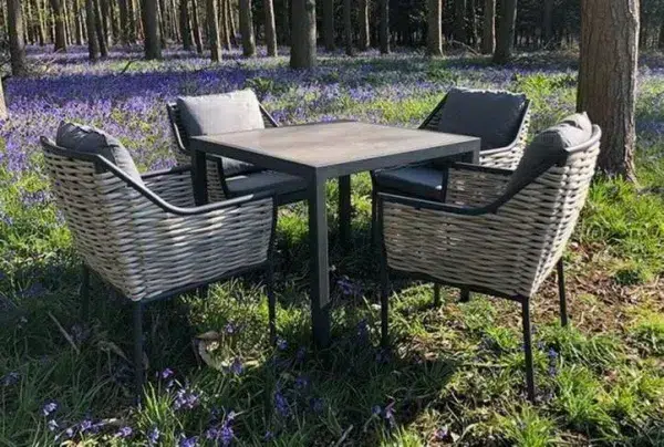 Tahiti woven rattan & stone top dining set