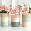 Painted Pine Wood Vases. Set of 3